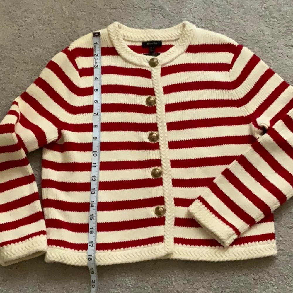 Massimo Dutti Red Striped Knit Cardigan Jacket with Buttons XS - Picture 3 of 6